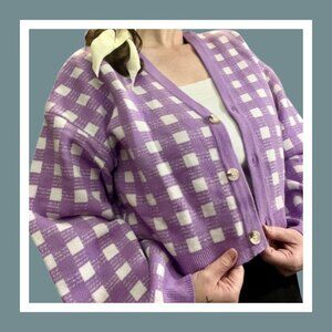 NWOT - Purple Gingham Check Cardigan